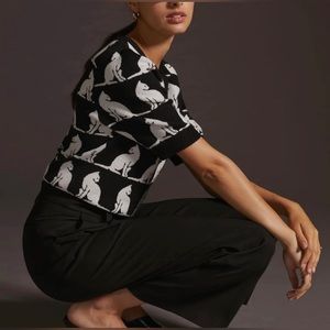 Black / white cat sweater Harmon Jacquard Sweater Tee by Maeve Anthropologie XS